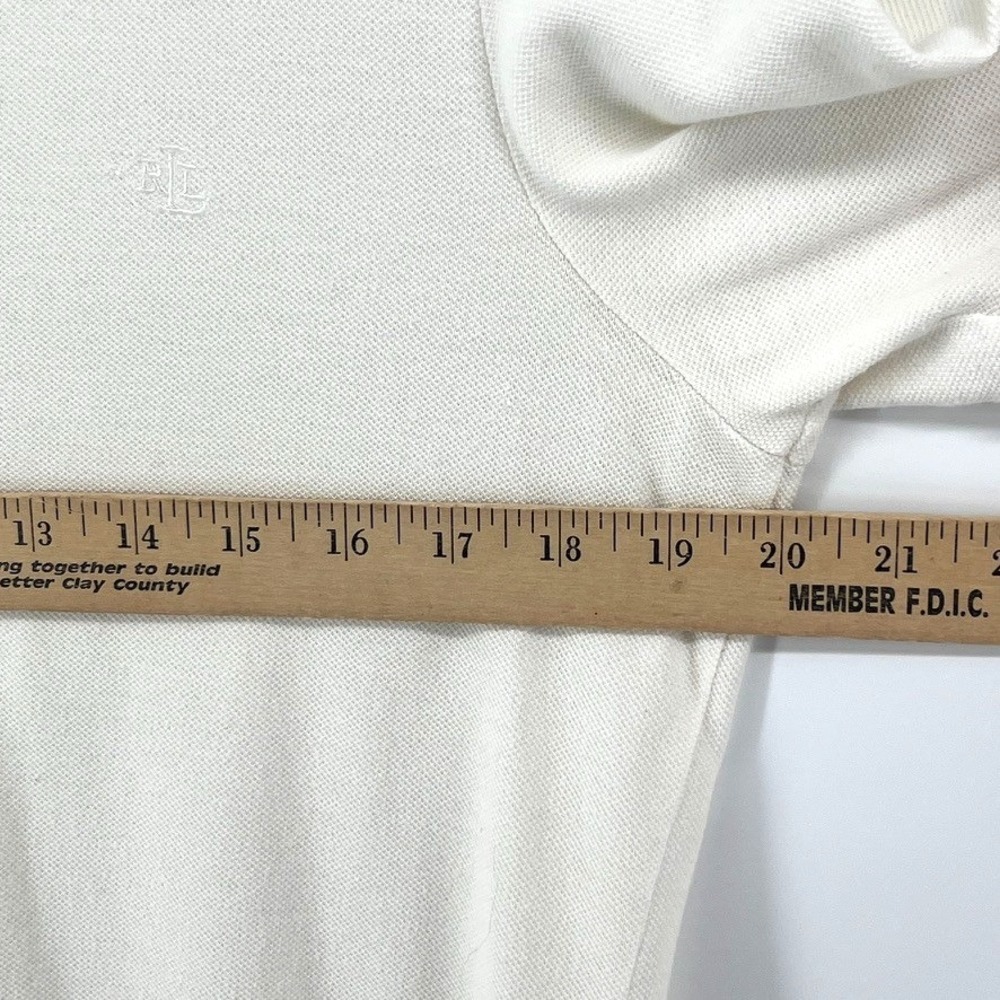 Lauren Ralph Lauren OffWhite Pique Knit Polo Top L Minimalist Clean Girl Classic - Picture 7 of 8